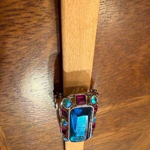 Colorful Statement Ring with Blue and Red Stones. This is a stretchable band